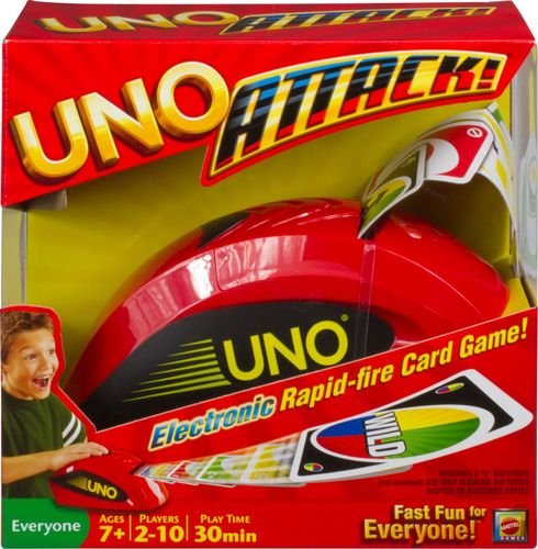 ​This version of UNO™ comes with an exciting card shooter to really fire up the action! The rules are similar to those of regular UNO™ but this game also features the 'Attack! Attack!' command card, so watch out!