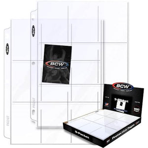 9 compartments; Top loading; Acid-free; PVC-free; Fits 3-ring binders and albums; Clear