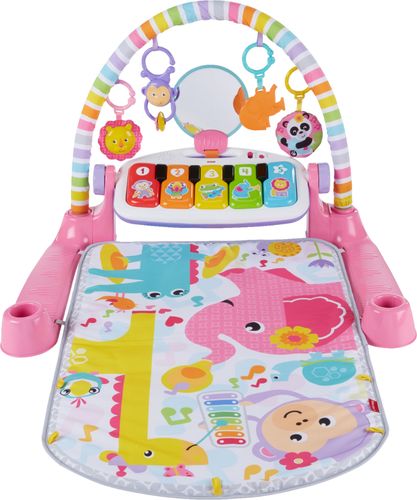 4 ways to play as baby grows; Smart Stages technology changes learning content with baby's age; detachable keyboard; 5 repositionable toys; machine-washable mat; ages: birth and up