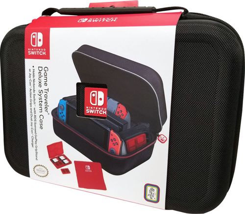 Additional compartments for power adapter, game controllers, game console accessories, cords and game cards; 1680D nylon material; side carry handle; zipper closure; cleaning cloth; 2 x game card cases; 2 x MicroSD card cases