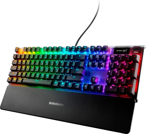 Compatible with Game console, PC and MacUSB connectivityBacklit keysRed switchesBuilt-in numeric keypadBuilt-in displayPalm rest