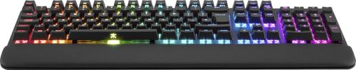 Compatible with PC and MacUSB connectivity5 buttonsButton functions: multimedia and Fn key lockBuilt-in USB hubBacklit keysCHERRY MX Silent RGB Red switchesPalm rest
