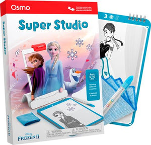 Teaches drawing and animate shows; inspired by Disney Frozen II movie; Super Studio Disney Frozen 2 activity book, 2 markers, cleaning cloth included; suitable for children ages 5 to 11