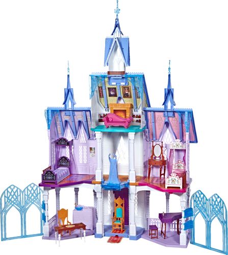 Inspired by Frozen II movie; includes castle with lights, moving balcony, and 7 rooms with accessories; suitable for children ages 3 and up