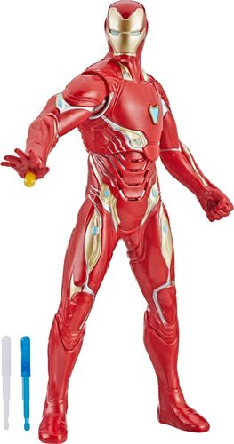Includes: figure, 3 repulsor blast projectiles, and instructions.  Ages 4 and up x1 1.5V AA ALKALINE BATTERY REQUIRED. DEMO BATTERY INCLUDED. SEE INSTRUCTIONS.