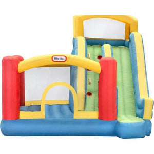3-in-1 kid center; slide, climb, bounce areas; tall walls with mesh netting surround; includes heavy-duty blower with GFCI plug with stakes; storage bag; 250-lb. maximum weight; suitable for children 3 to 8 years old