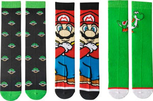 Super Mario Bros.-inspired design; casual socks; polyester and spandex materials; this size fits most foot sizes