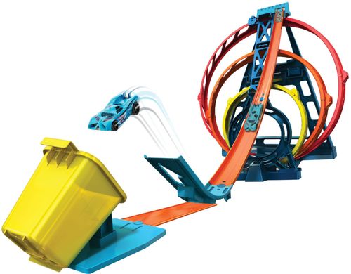 3 graduated-size stunt loops; 20' tall; compatible with other Hot Wheels tracks; 35-piece set; includes 1 Hot Wheels vehicle; suitable for children 6 to 12 years old