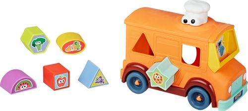 Shape sorting and vehicle toy; truck and 6 play pieces included; suitable for kids ages 18 months and up