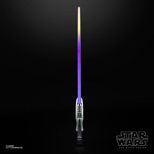 Star Wars-inspired lightsaber; light and sound effects; stand and removable kyber crystal included; suitable for ages 14 and up