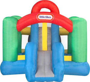 Bouncy house design; weight capacity of 250 lbs.; heavy-duty blower; bouncer storage bag; suitable for children 3 to 8 years old