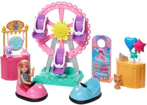 Barbie® Club Chelsea™ Doll and Carnival Playset, 6-inch Blonde Wearing Fashion and Accessories, with Ferris Wheel, Bumper Cars, Puppy and More