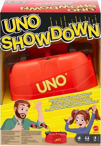 This version of the matching card game everyone knows will delight the whole family with a suspense-filled twist! While players make their matches by color or number, the UNO® Showdown™ card shooter lies in wait.