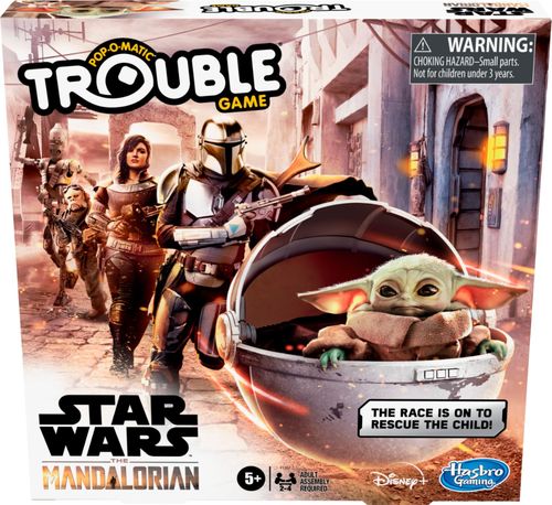 Inspired by the The Mandalorian live-action TV series on Disney Plus, this edition of the Trouble game combines Trouble gameplay with The Mandalorian adventures. Imagine racing around a dangerous planet in the outer reaches of the galaxy to rescue The Child, the adorable character Star Wars fans often refer to as 'Baby Yoda.'