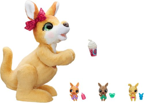 This Mama Josie the Kangaroo interactive pet toy is as loveable as her cute little babies! (Did you know that baby kangaroos are called joeys? True!) One baby ‘roo is a boy, the other a girl, and the third one’s… a surprise! Unbox all 3 for the big gender reveal. Then this loving mama can care for her little ones and play with you, too, responding to touch with 70+ sound-and-motion reactions.