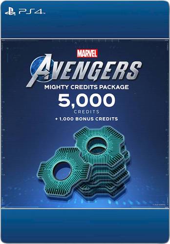 Compatible with Marvel's Avengers on Sony PlayStation 4 gaming console; redeemable for in-game 5000 credits and 1000 bonus credits; $49.99 value