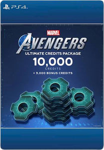 Compatible with Marvel's Avengers on Sony PlayStation 4 gaming console; redeemable for in-game 10000 credits and 3000 bonus credits; $99.99 value