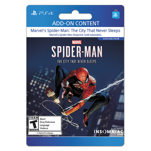 Marvel’s Spider-Man: The City That Never Sleeps is downloadable content for Marvel’s Spider-Man may be sold separately. Marvel’s Spider-Man required to play associated downloadable content.
