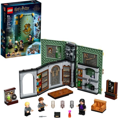 A LEGO® Harry Potter™ potion-making playset that looks like a magical book, featuring well-known characters from the Hogwarts™ Potions class.