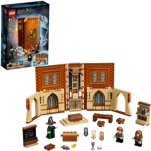 An instant LEGO® Harry Potter™ playset inside a brick-built book playset, with characters and features from the magical Transfiguration classroom.