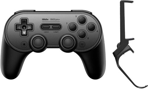 8BitDo SN30 Pro+ Bluetooth GamePad with Smartphone Clip-Black Edition with rumble vibration, player indicator LED's and Motion Control