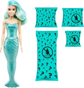 &#8203;Barbie&#174; Color Reveal&#8482; Mermaid dolls come covered in metallic teal so kids don't know their doll's theme, making them fun to open, fun to play with and fun to collect!