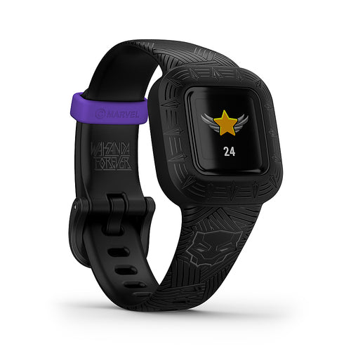 Your kiddos can find their power with the Black Panther vívofit® jr. 3 fitness tracker. Featuring a colorful display, this kid-tough, swim-friendly tracker gets up to 1 year of battery life. With it, kids can uncover app adventures (requires Garmin Jr. app loaded on parent’s compatible smartphone paired to vívofit jr. 3) by completing 60 minutes of daily activity.