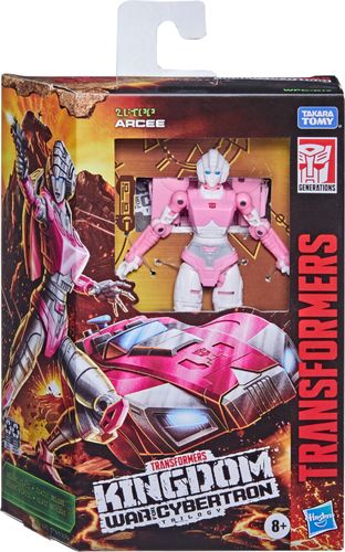 Includes Transformers Generations War for Cybertron: Kingdom Deluxe Class Arcee figure, Golden Disk card, accessory, and instructions. Ages 8 and up Warning: Choking Hazard - Small parts. Not for children under 3 years.