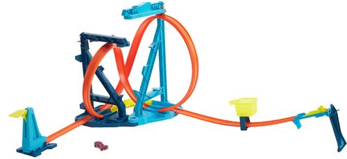 The  Hot  Wheels®  Track  Builder  Unlimited  Infinity  Loop  Kit  transforms  a  standard  loop  into  two  thrilling  and  challenging  set-ups.