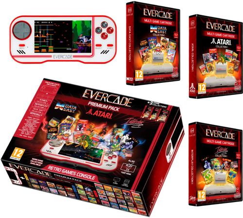 Evercade is a brand new handheld Console with unique multi-game retro cartridges, such as Atari, from leading games publishers and Console platforms. It has a 4.3' Screen and connects to your TV, up-scaling graphics to HD