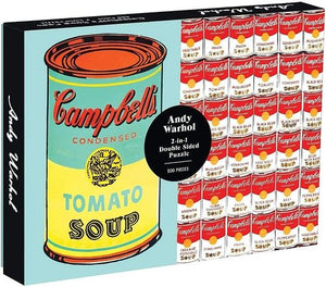 Two puzzles in one! The Andy Warhol Soup Can 2-Sided Puzzle from Galison features 2 versions of Warhol's iconic Pop Art masterpiece.