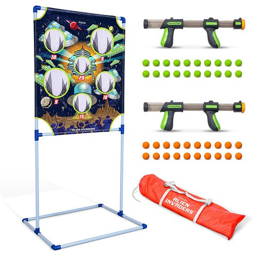 GoSports Foam Fire Alien Invaders Game Set with Target, 2 Toy Blasters and Balls