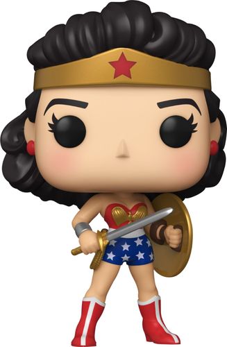 From DC, POP Heroes:WW80th-WW (Golden Age), as a stylized POP vinyl from Funko Figure stands 3 3/4 inches and comes in a window display box. Check out the other DC, Wonder Woman figures from Funko Collect them all!