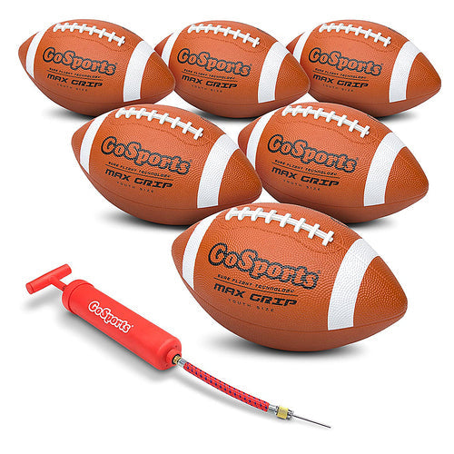 Prepare and train hard inside or outside before stepping under the Friday night lights with the 6-pack of GoSports Youth Max Grip Rubber Footballs.Whether you're hustling at after school practice or playing catch with friends in the park, this Max Grip ball will keep both adults and kids entertained. With a set of 6 footballs, toss back and forth between 1 teammate or multiple friends.