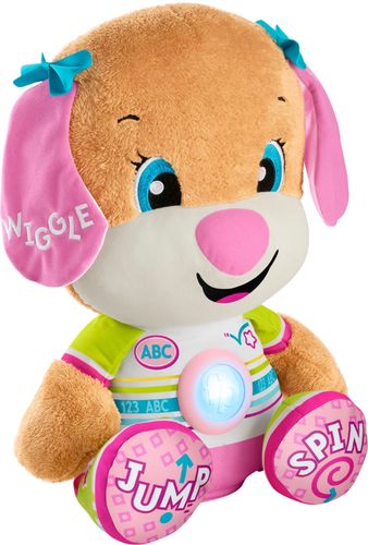 Laugh & Learn So Big Sis large plush puppy toy with learning content for infants and toddlers.