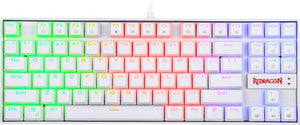 The Redragon Kumara RGB TKL 60% mechanical gaming keyboard features solid aircraft-grade aluminium and ABS construction, plate mounted keys, double-shot injection molded keycaps, high-end blue mechanical switches, as well as adjustable 18 mode RGB LED backlighting. High-speed USB cable with gold-plated USB connector for a reliable connection and n-key rollover for fast hardcore gaming.
