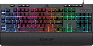 The Redragon K512 Shiva RGB gaming keyboard is great option for those who prefer the feel of a mechanical keyboard, without paying a premium for mechanical switches. It features RGB backlighting with multimedia keys, linear mechanical-feel membrane switches, 6 onboard macro keys, dedicated multimedia controls and a detachable magnetic wrist rest for long gaming sessions.