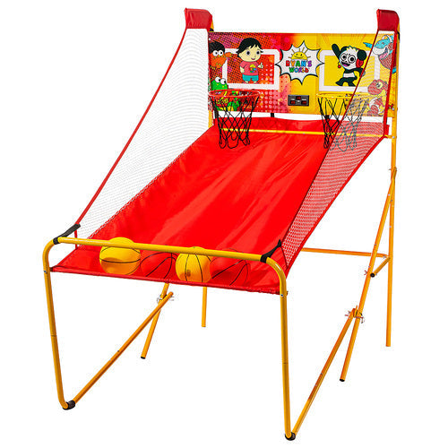 Go head-to-head in exciting high-speed basketball action on the Ryan's World basketball arcade. This arcade classic boasts a pair of rims and nets, automatic ball return, and built-in electronic scoring with LED display. The stable tubular steel frame folds up quickly into storage position between games.